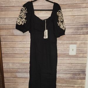 Savanna Jane Black Dress with Cream Embroidery